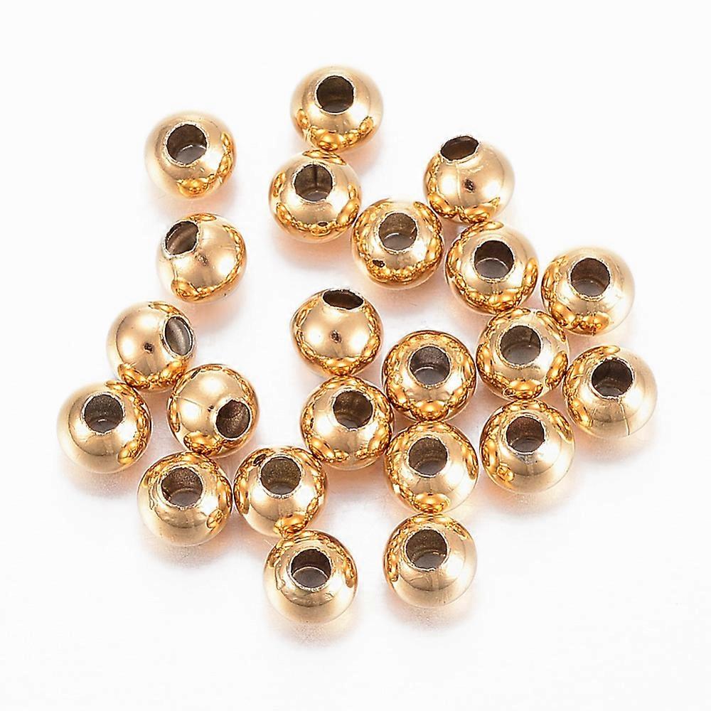 100pc 304 Stainless Steel Beads Round Real 24K Gold Plated 4x3.5mm Hole: 1.5mm