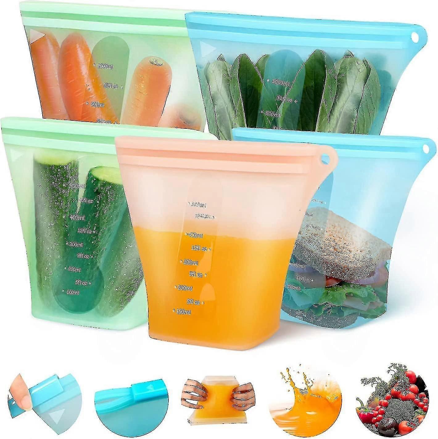 Sacs de rangement alimentaire en silicone réutilisables, conteneurs zip étanches, sacs à sandwich réutilisables, non toxiques, bp