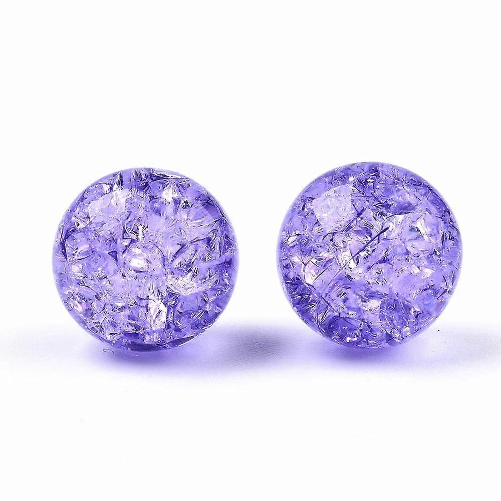 100pc Transparent Crackle Acrylic Round Beads Strands No Hole Orchid 12mm