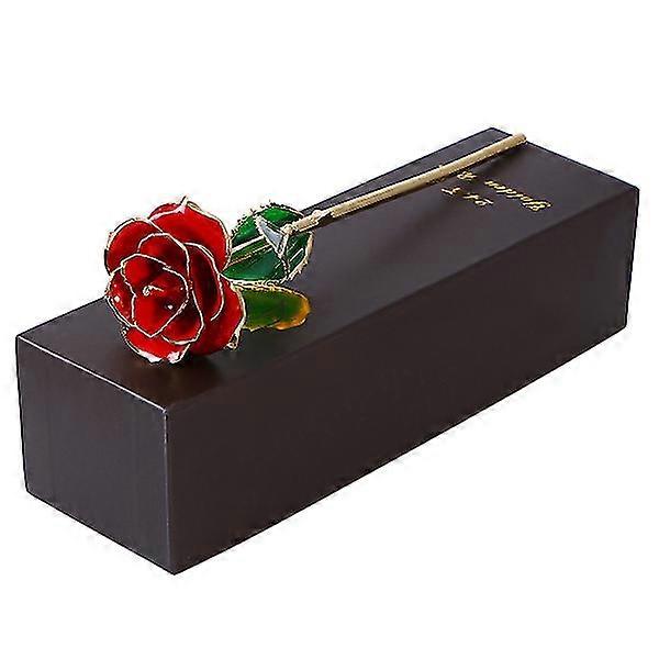 Blooming Lacquered 24k Gold Roses Plated Artificial Rose Birthday Valentine's Day Anniversary Gift With Souvenir Bag (red)