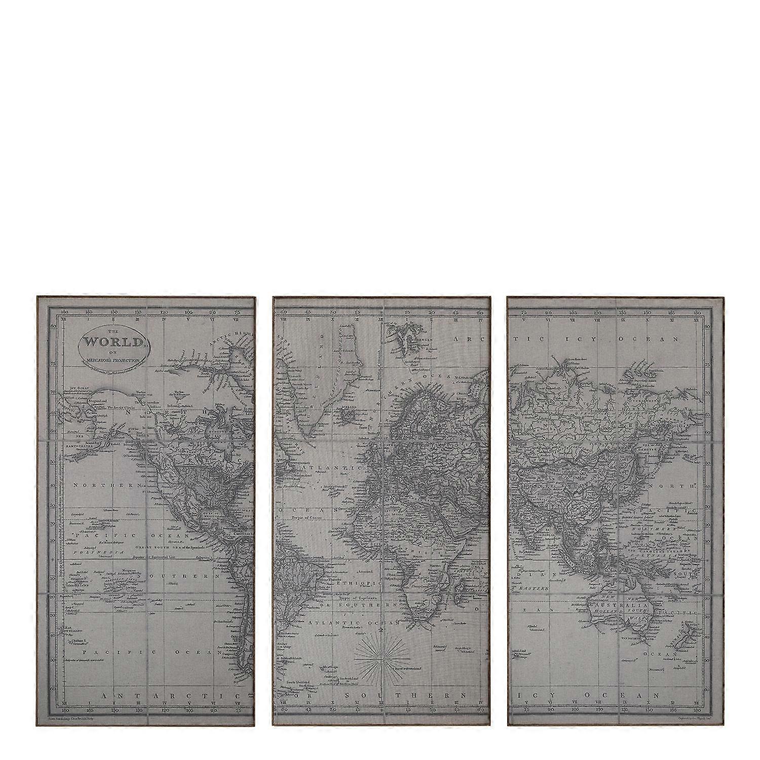 3-osainen canvaspainatus maailmankartta vanha tyylikäs antiikki