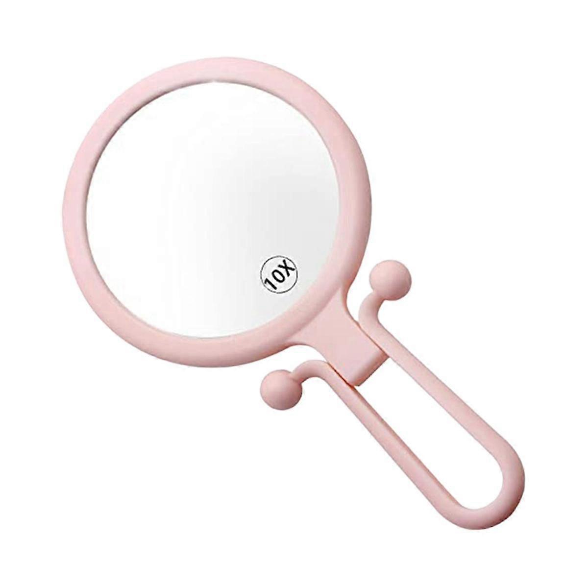 10X Handheld Magnifier, Double Sided Folding , Portable Handheld Mirror with Adjustable Handle(Pink