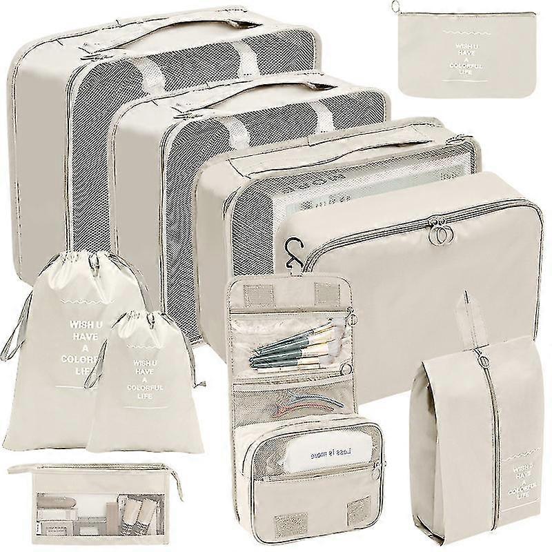 Suitcase Organizer Set With 10 Packing Cubes Suitcase Organizer Set Beige_Fo