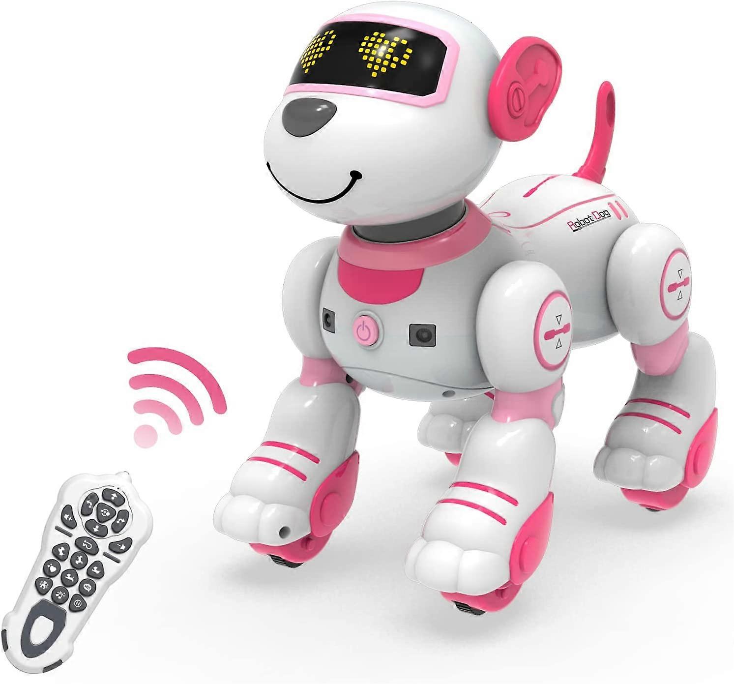 Remote Control Robot Dog Toy, Programmable Interactive & Smart Dancing Robots for Kids 3 and up, RC Stunt Toy Dog with Sound LED Eyes, Electronic Pets