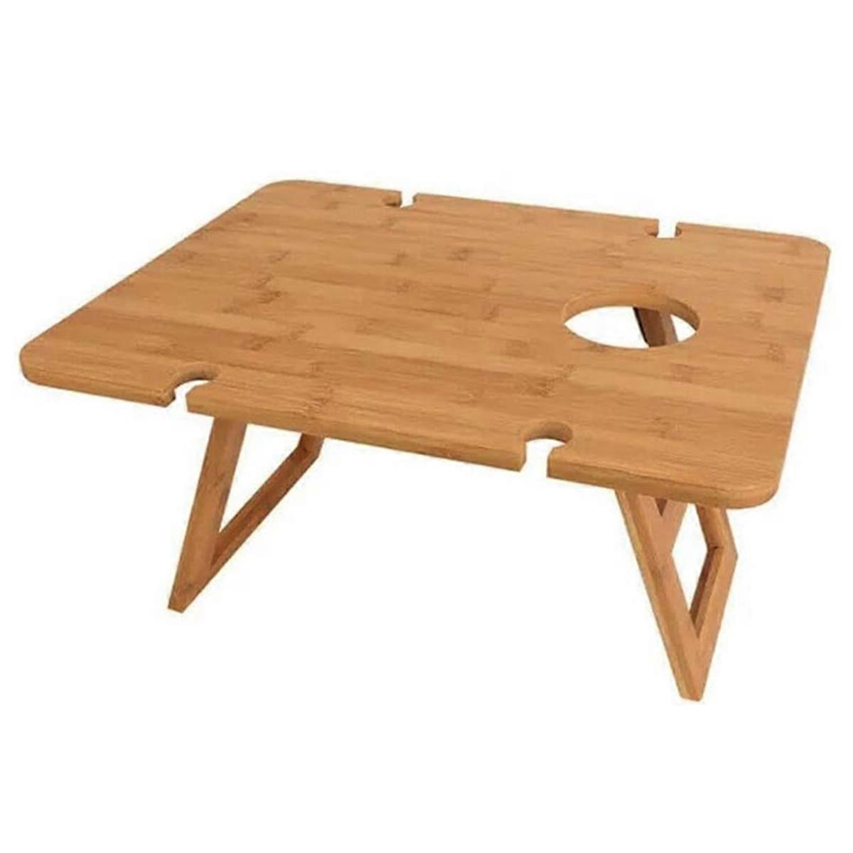 Outdoor Wine Picnic Table, Foldable Portable Wooden Camping Snack Table, Can Hold Wine Glasses and