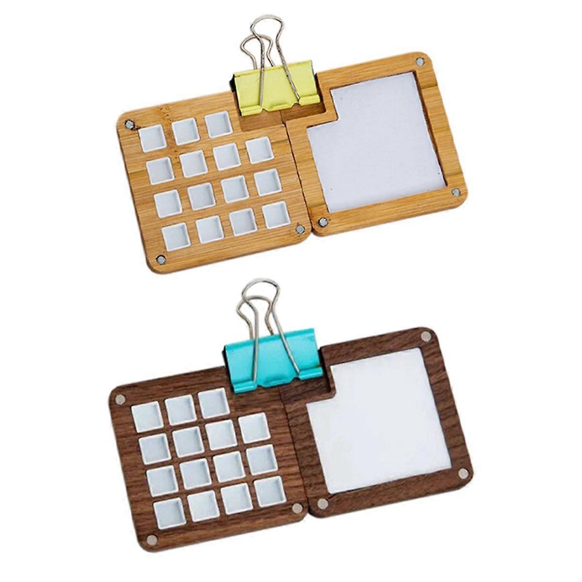 2Pcs Portable Sketchbook Palette 15 Grids Wooden Mini Travel Paint Palette Magnetic Palette Box for