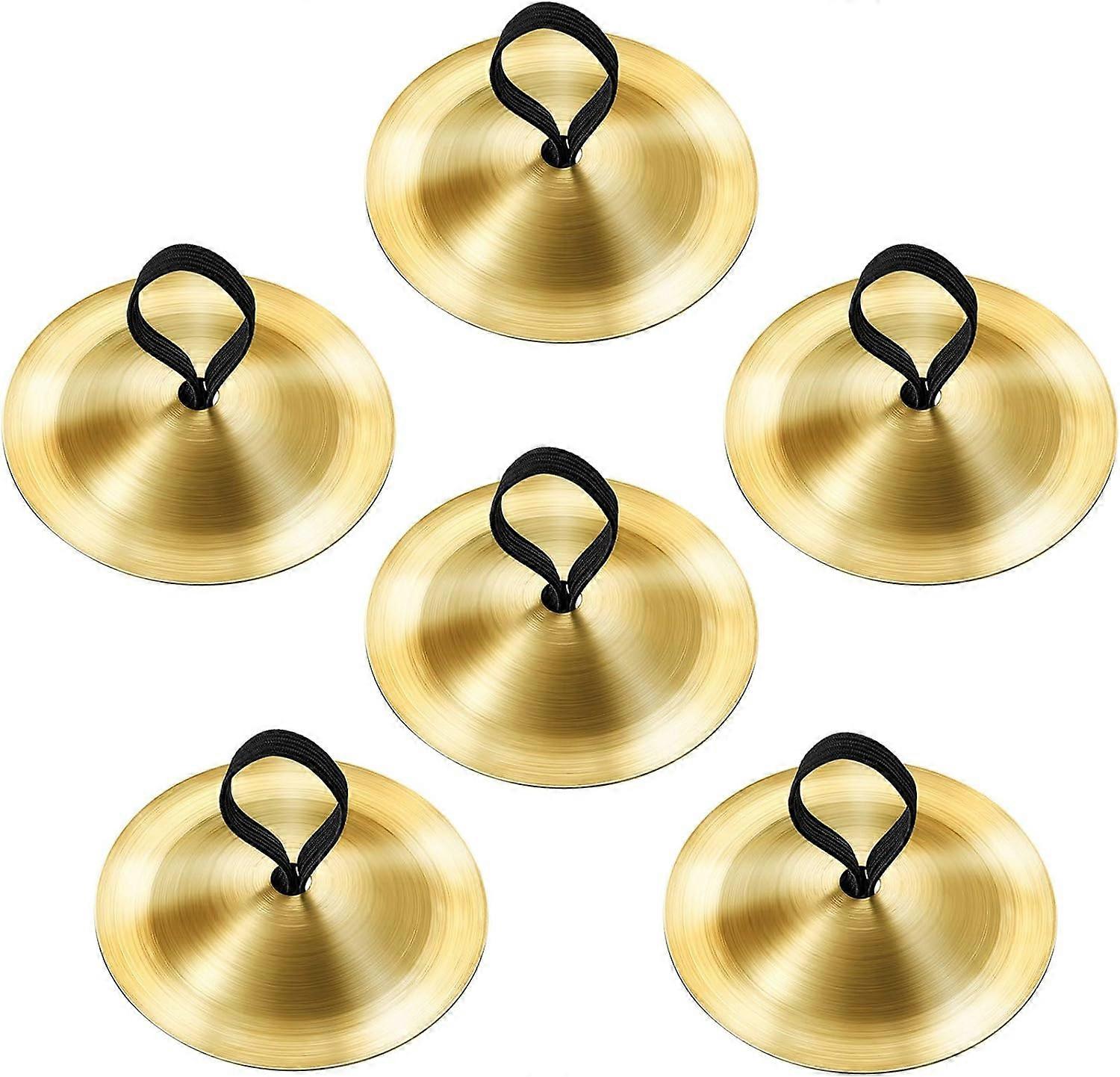 6 Pieces Finger Cymbals Belly Dancing Finger Dance Finger Dance Finger Musical Instrument for Dancer Party (Brass, Gold)