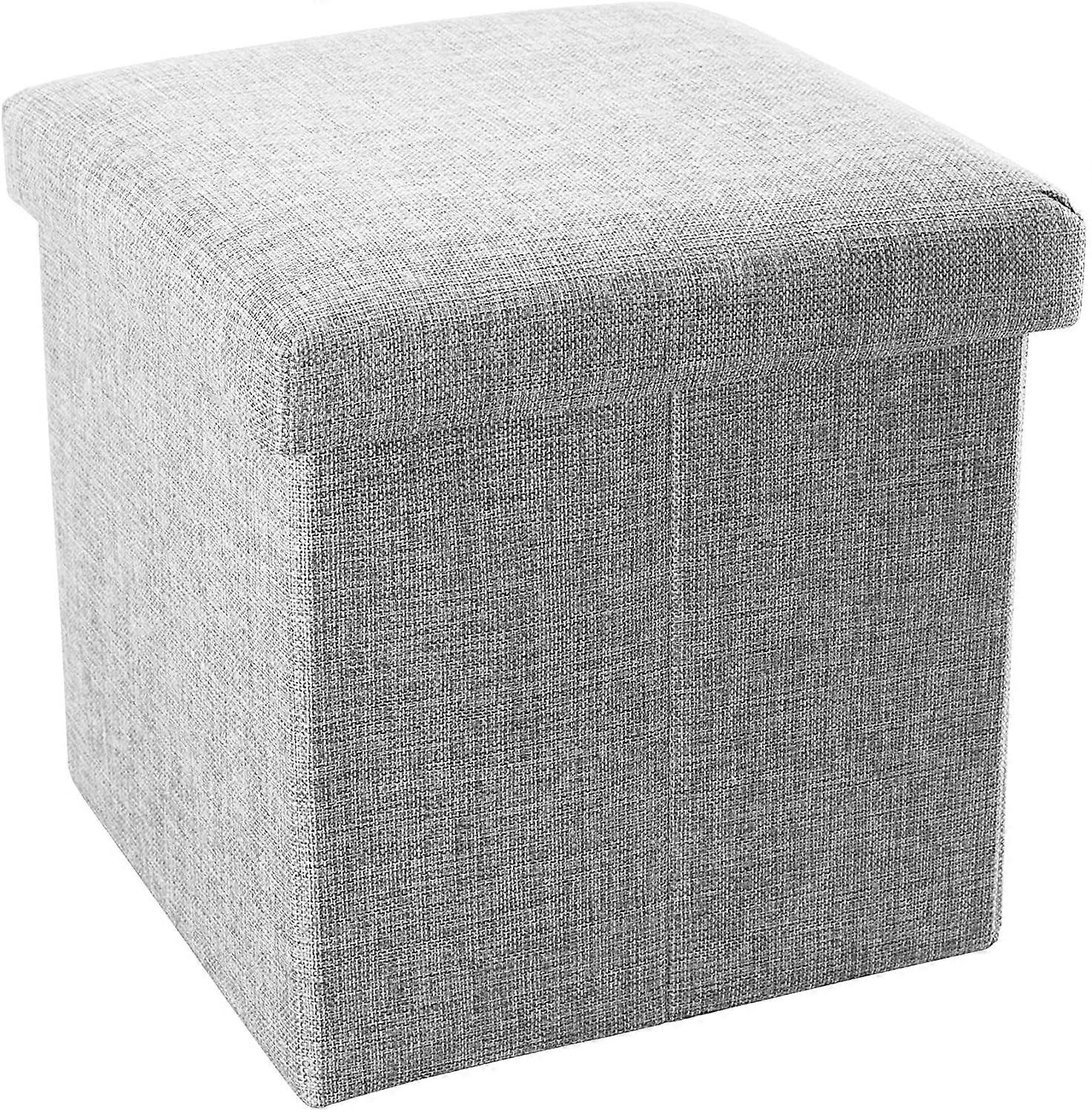 Folding Ottoman 30x30x30 cm in Alaska Gray - Decorative Storage Box in Linen Look Fabric to Save Space - Chest Stool Seat