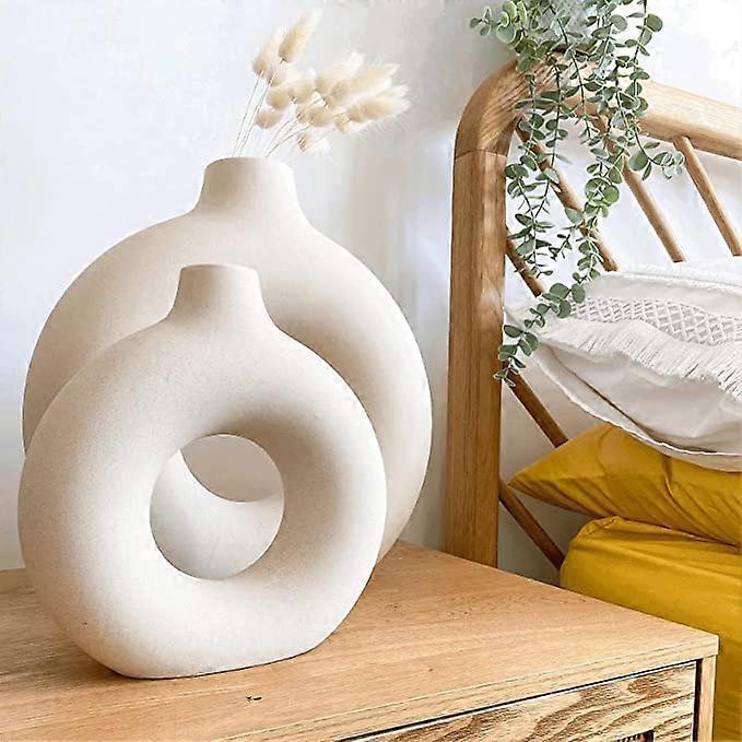 Vase En Céramique Blanc YUTUY - Design Moderne Pour Fleurs Fraîches, Séchées Ou Pampa