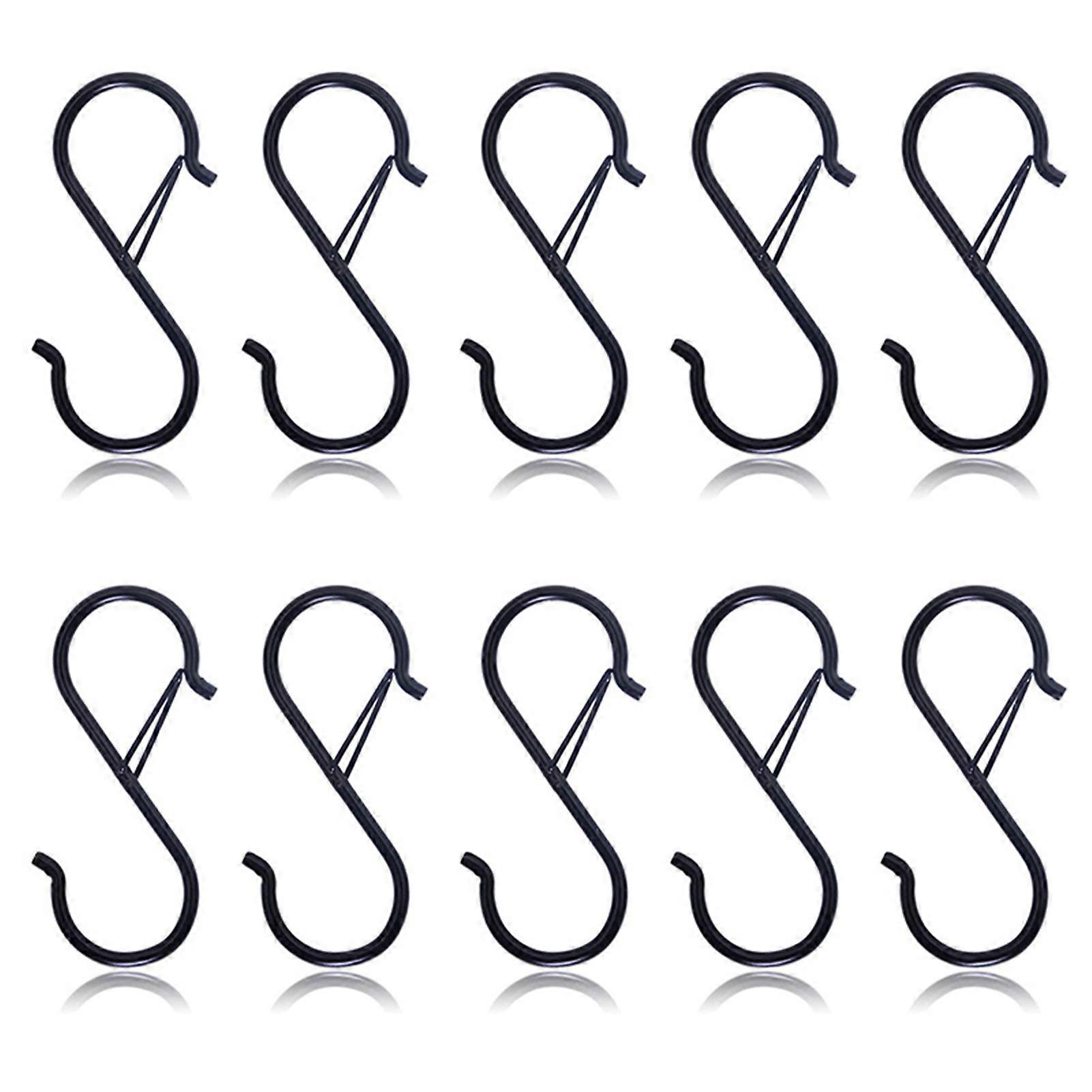 10Pcs Heavy Duty S Hooks with Safety Buckle Multipurpose Metal Hooks Easy Install Closet Plants Kitchen Utensils Hanging S Shaped Hooks KAESI