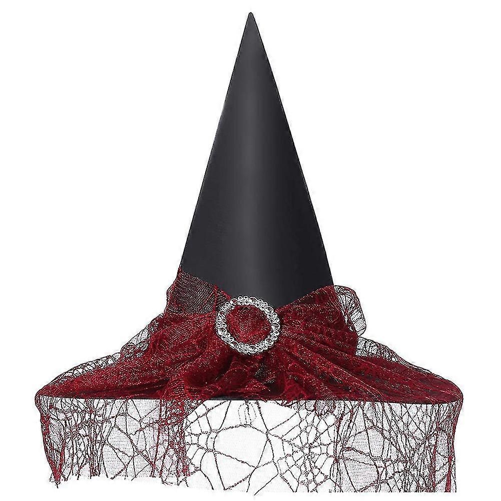 Halloween Schwarzer Hexenhut Universeller Hexen-Cosplay-Hut mit Netz für erwachsene Kinder