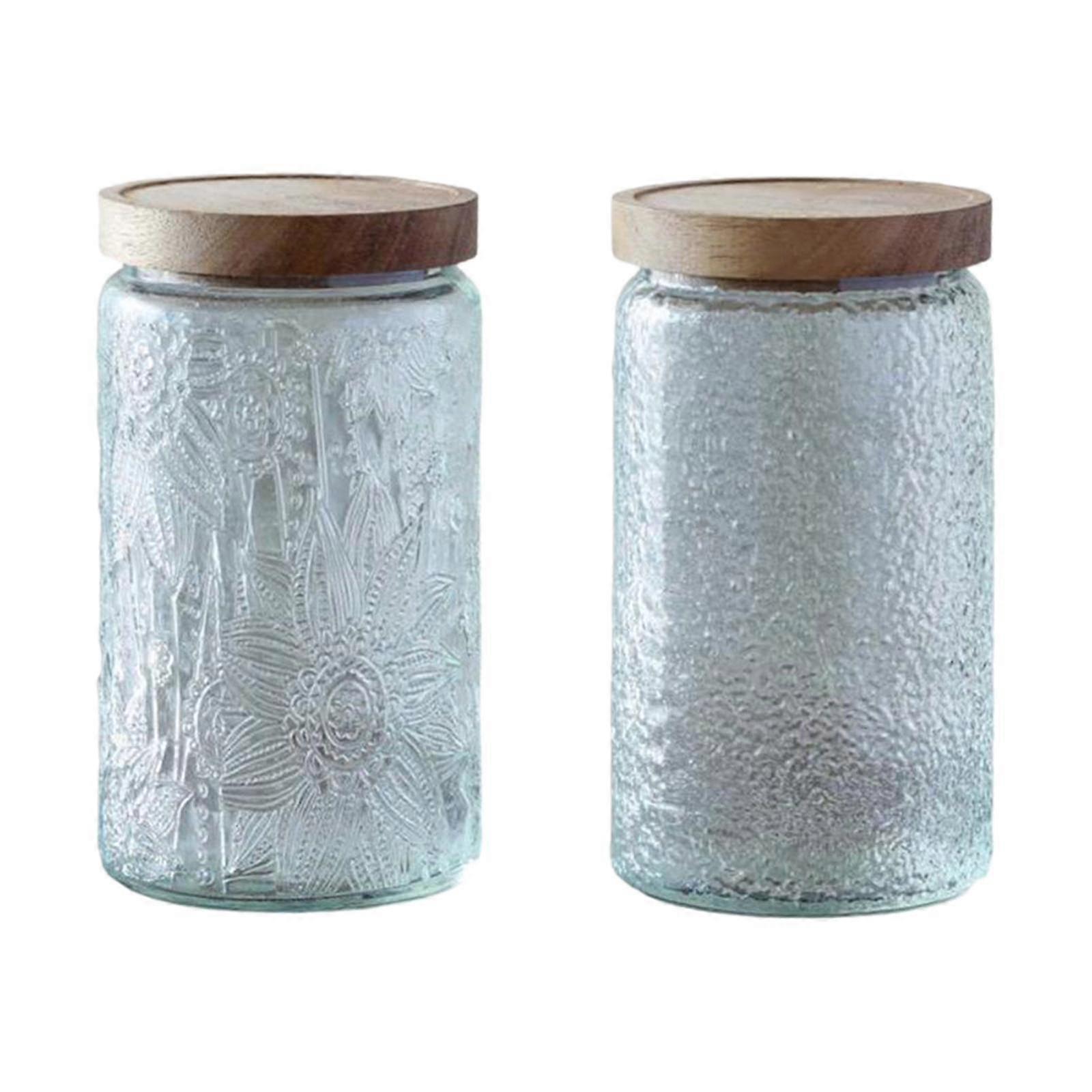 2pcs Glass Storage Jars Food Container Cereal Container For Shelf
