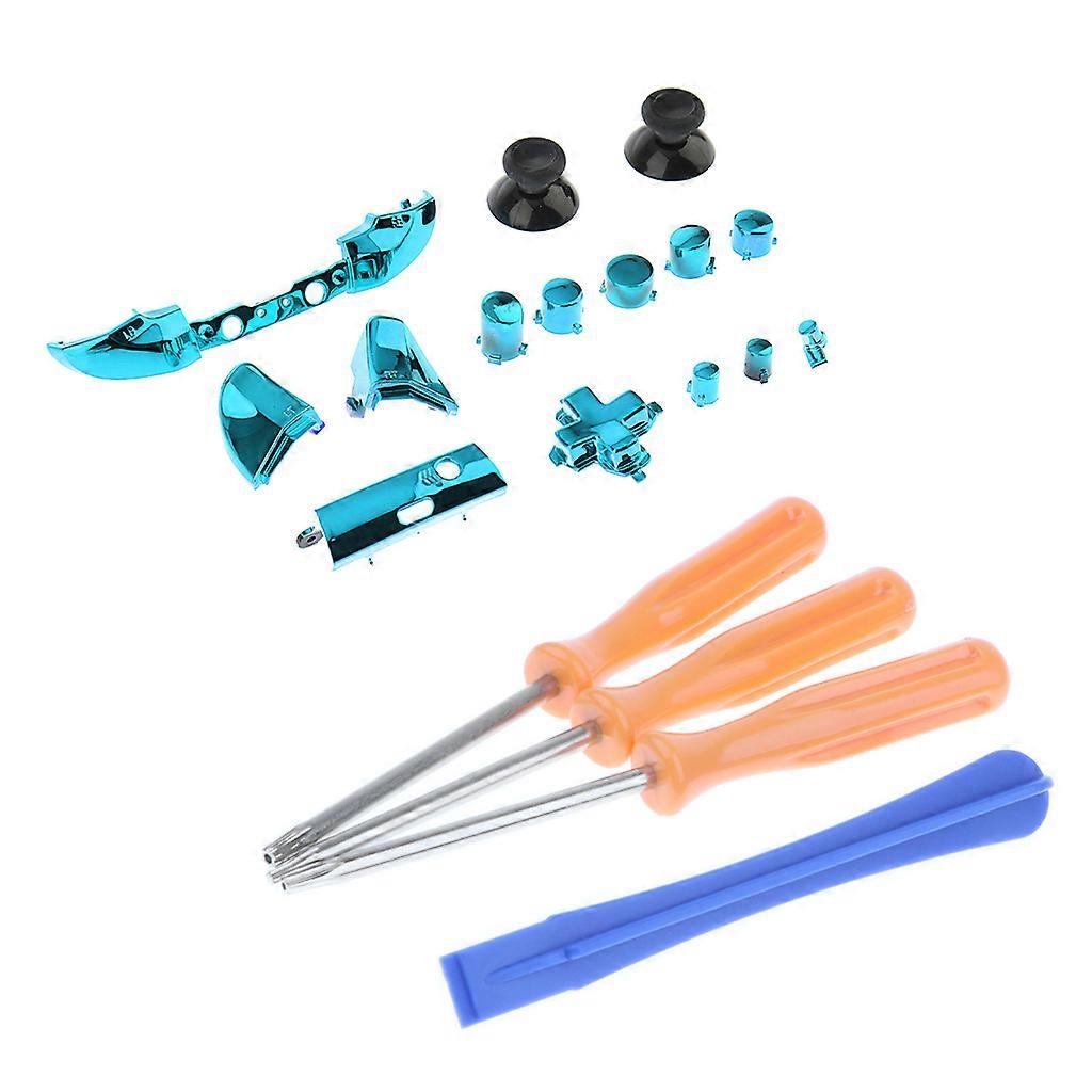 ABXY Button Analog Stick Mod Kit+Tool for  One S Controller Chrome Blue