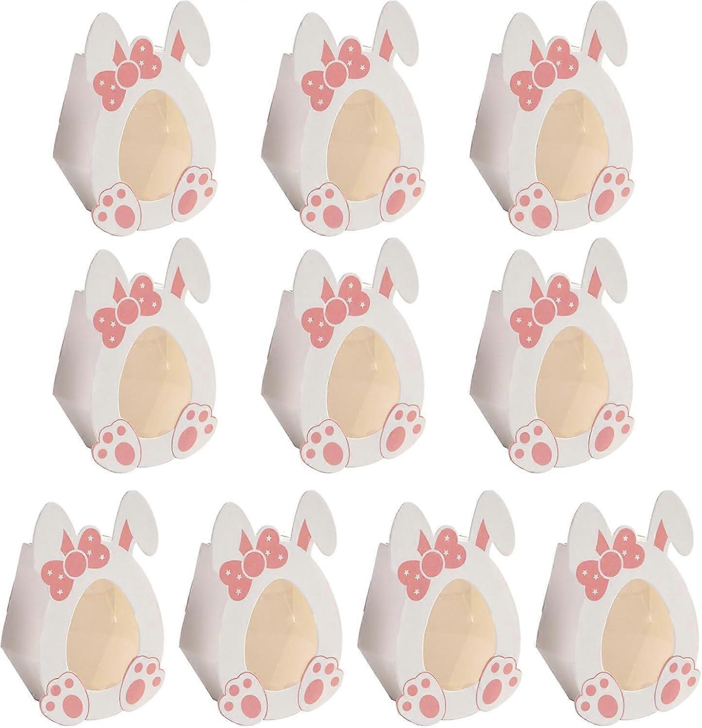 10Pcs Easter Eggs Candy Treat Boxes, Bunny Shape Carton Window Spring Holiday Paper Storage Treat Gift Containers Bags for Chocolate, Cookies, Treats,