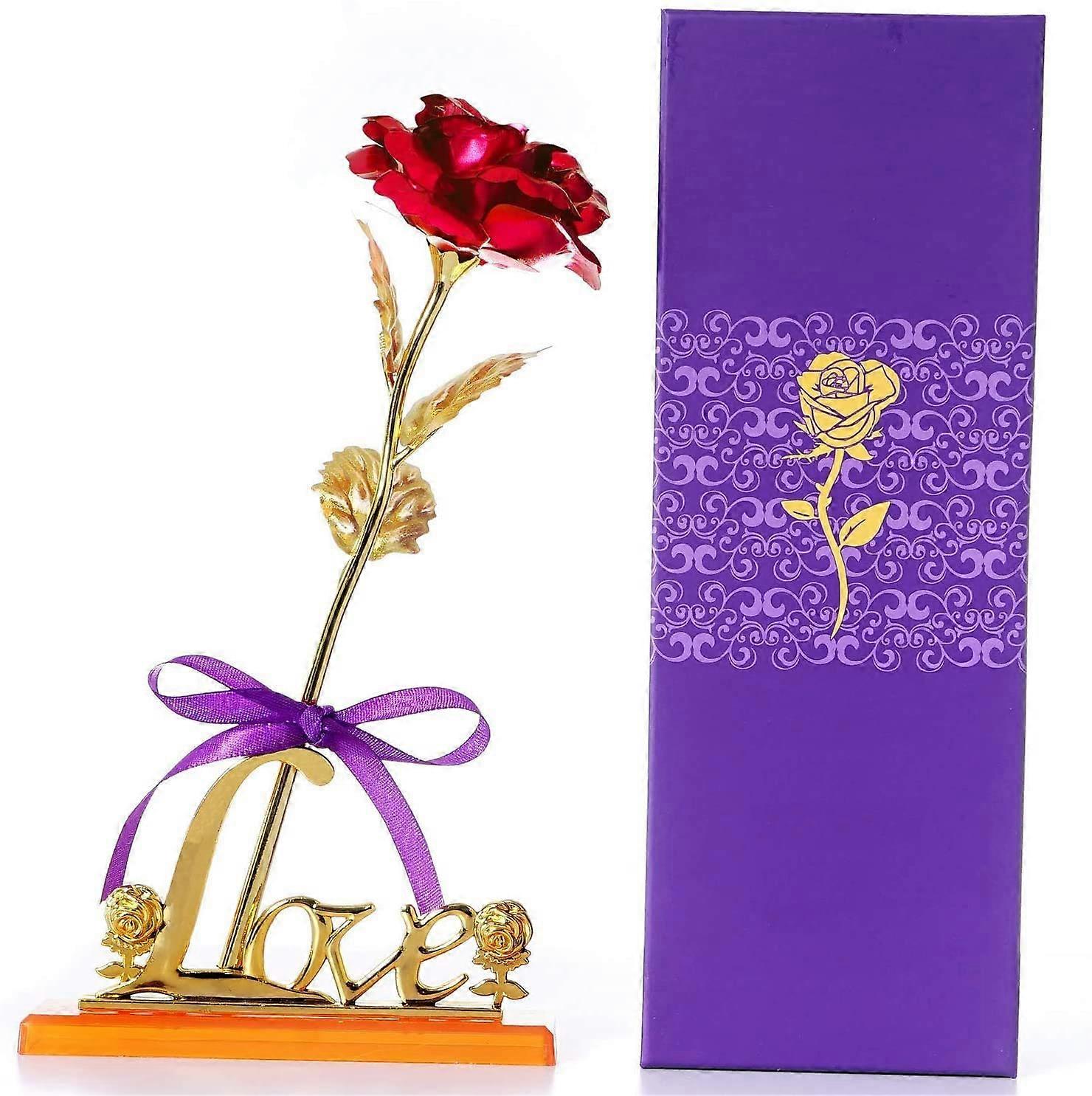 24K Artificial Rose Flower with Display Stand in Gift Box