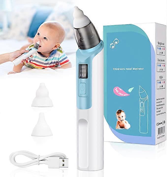 Baby Nose Aspirator (blue), Baby Nose Aspirator Electric Nose Aspirator with 6 suction levels and 2 sizes of silicone nozzles, Anti backflow Nose Vacu