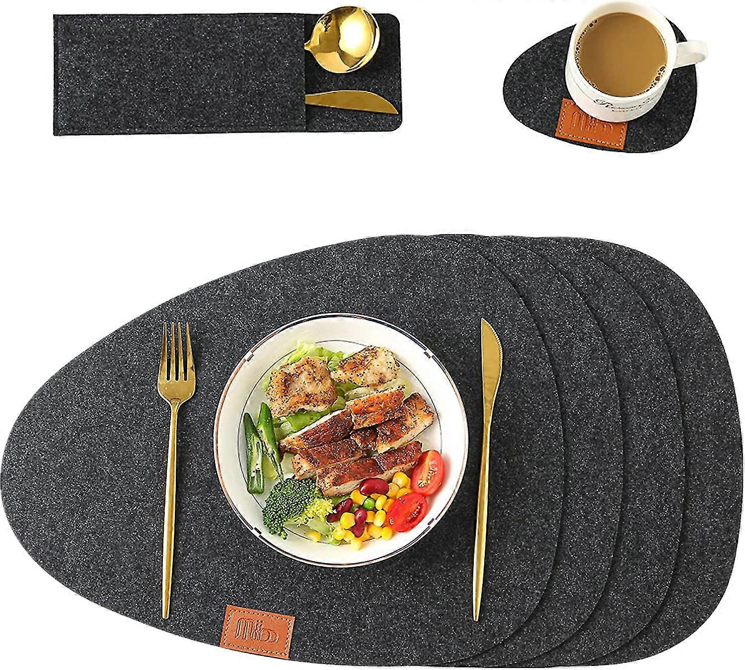 Set Of 6 Placemats And Coasters Made Of Thick Felt And Washable, Non-slip, For The Kitchen