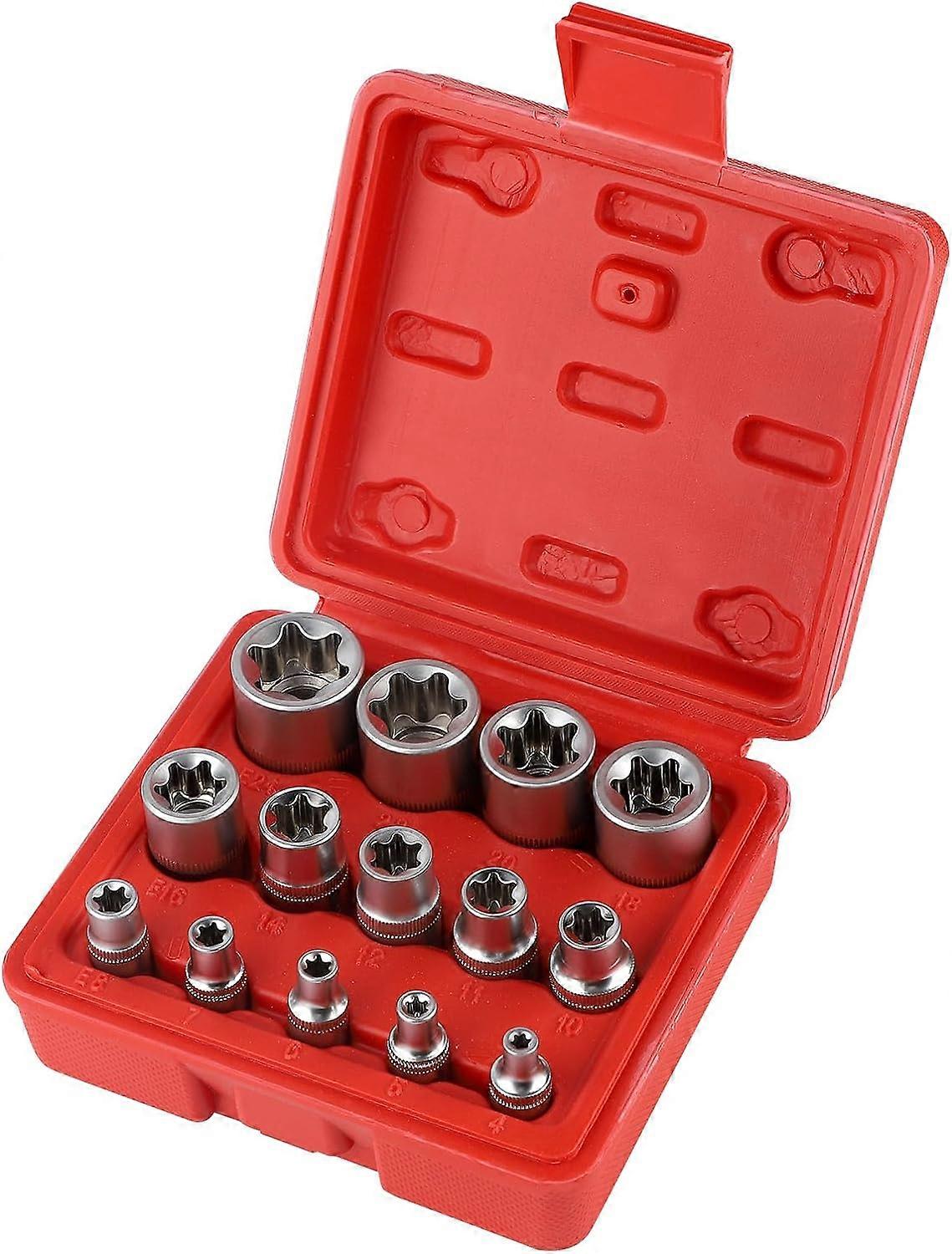 Female Socket Box 1/4" 3/8" 1/2", Torx E Profile Socket E4, E5, E6, E7, E8, E10, E11, E12, E14, E16, E18, E20, E22, E24 with Box Practical