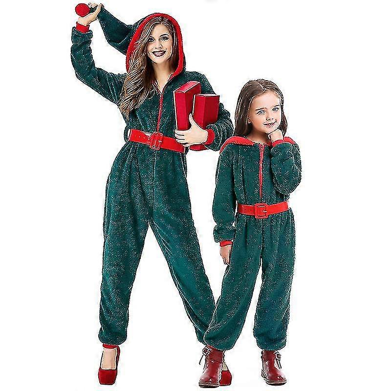 Macacão Verde com Capuz Pijamas Corpo Inteiro Árvore de Natal Vestir U