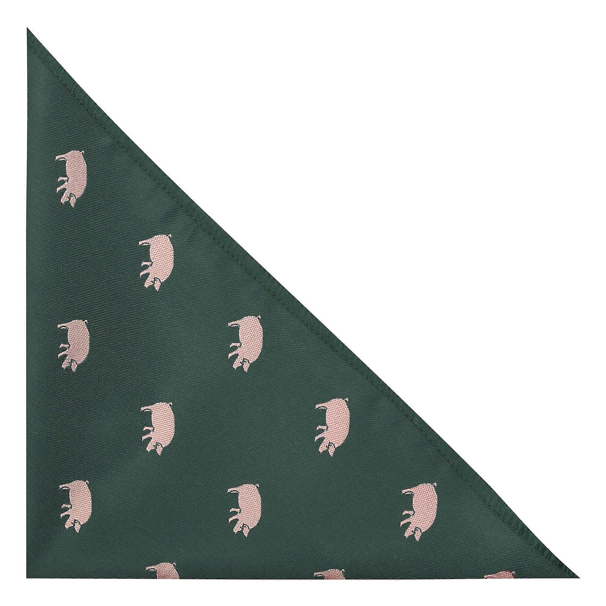 Dark Green Pig Embroidered Pocket Square