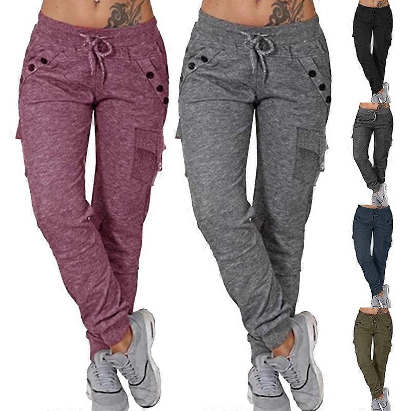 Trendy Women High Waist Drawstring Pants Comfortable Solid Color with Pocket Long Pants Casual Button Decoration Trousers Plus Size