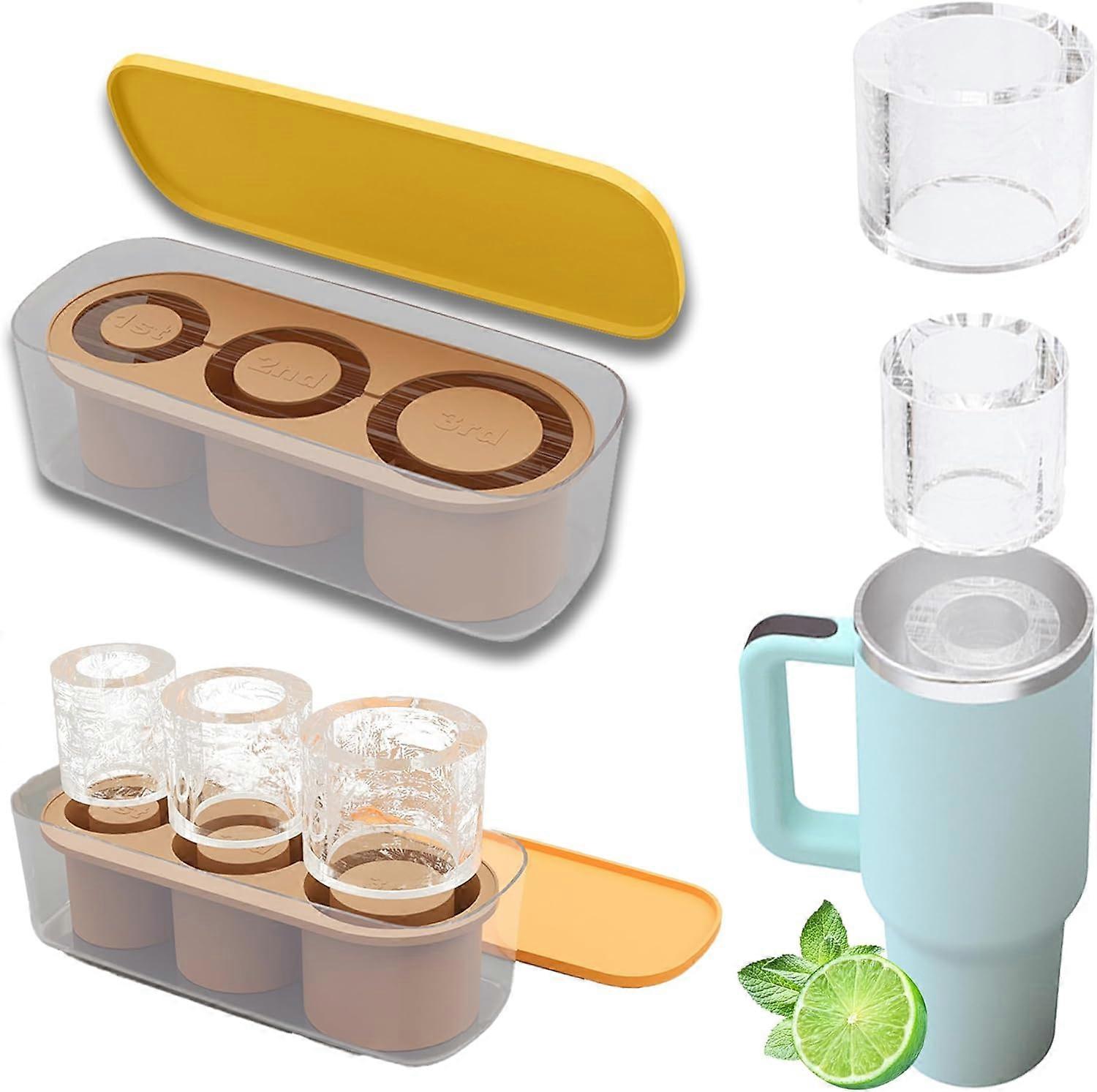 Ice Cubes Tray For Stanley, Silicone Ice Cubes Maker With Lid For Making 3 Hollow Cylinder Ice Cubes Molds,100% New