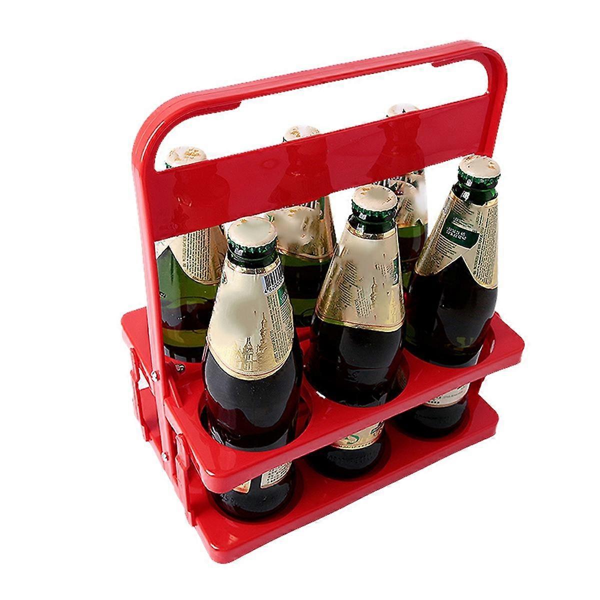 6 Hole Foldable Beer Bottle Holder, Handle Portable Use Wine Storage Rack, Bar Drink Holder Container Red