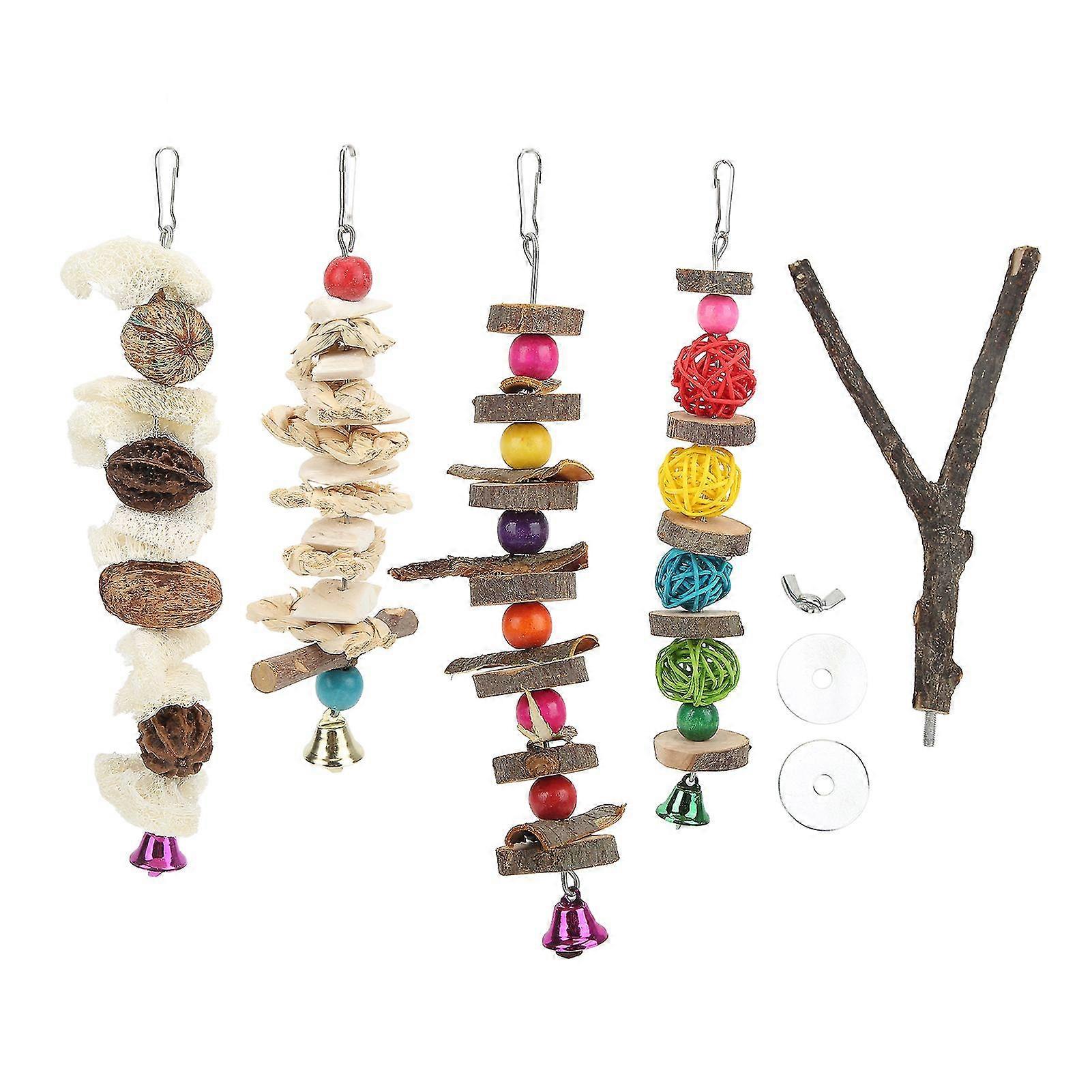 Multicolored Hanging Parrot Chew Toys for Conures, Parakeets, Cockatiels, Lovebirds - Natural Bird Cage Toy