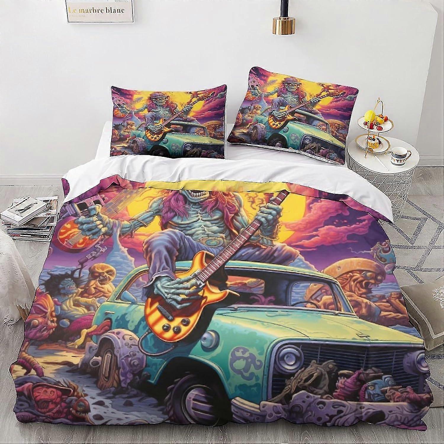 o3427 Lençóis Monstros Capa de Edredão 3D carro vintage Impresso Conjunto de Cama 3 Pcs Microfibra Dos Desenhos Animados Colcha Capa com Fecho de Zíper Lençóis de Cama de Casal fV