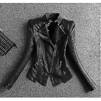 New Slim Casual Ladies Leather Jacket Wen Collar Short Black Leather Coat Spring And Autumn Suede Coat