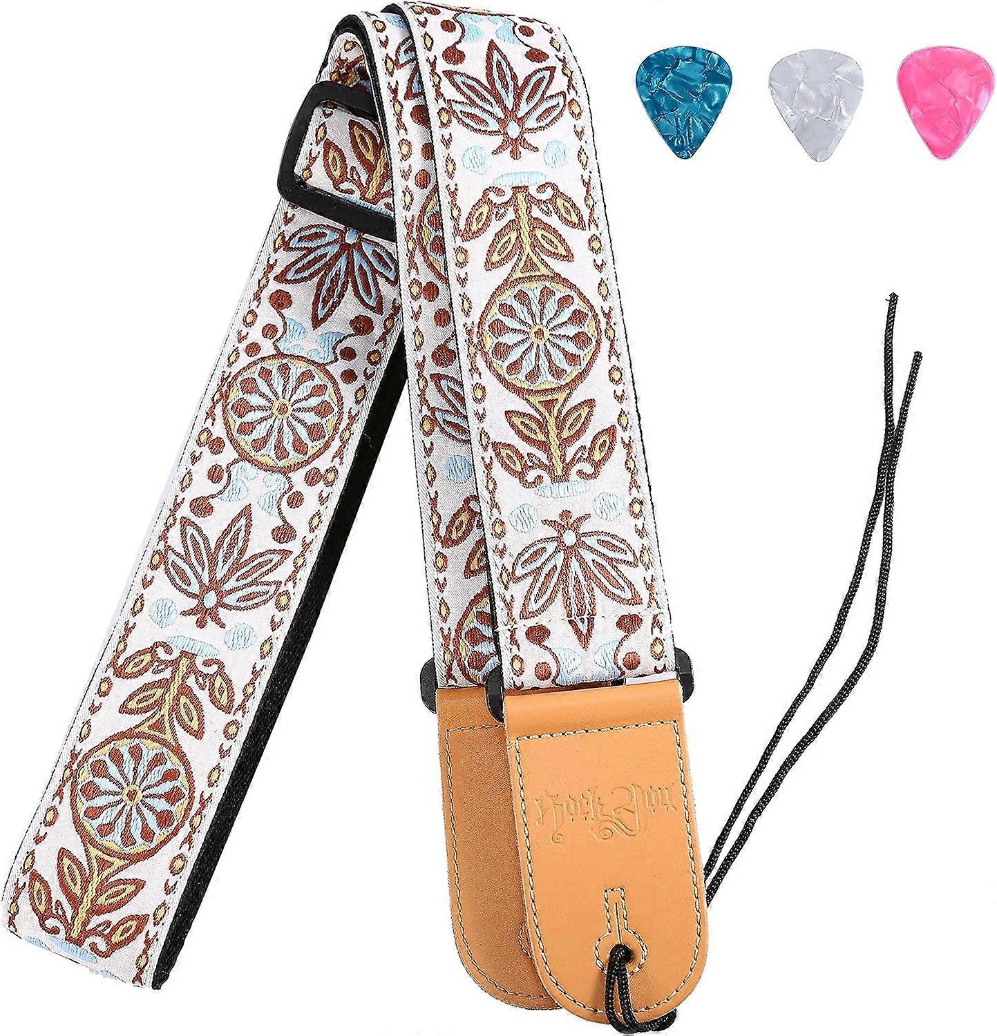 Vintage Guitar Strap, Woven Braided Adjustable Strap with Leather End