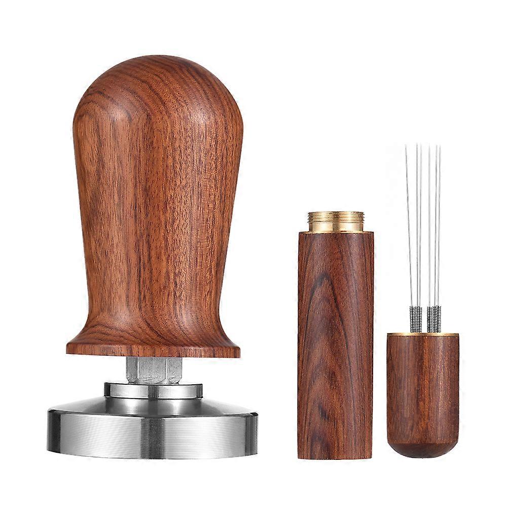 51mm Espresso Tamper & Stirrer Set Coffee Calibrated Tamper with Spring Loaded Flat 304 Stainless Steel Base Wooden Handle Press