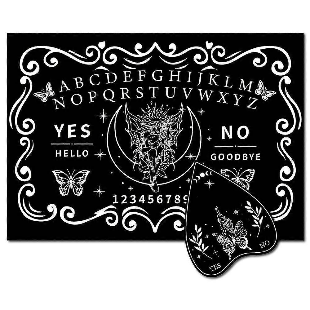 Pendulum Dowsing Divination Board Set Wooden Spirit Board Black Talking Board Game for Spirit Hunt Birthday Party Supplies with Planchette Butterfly 3