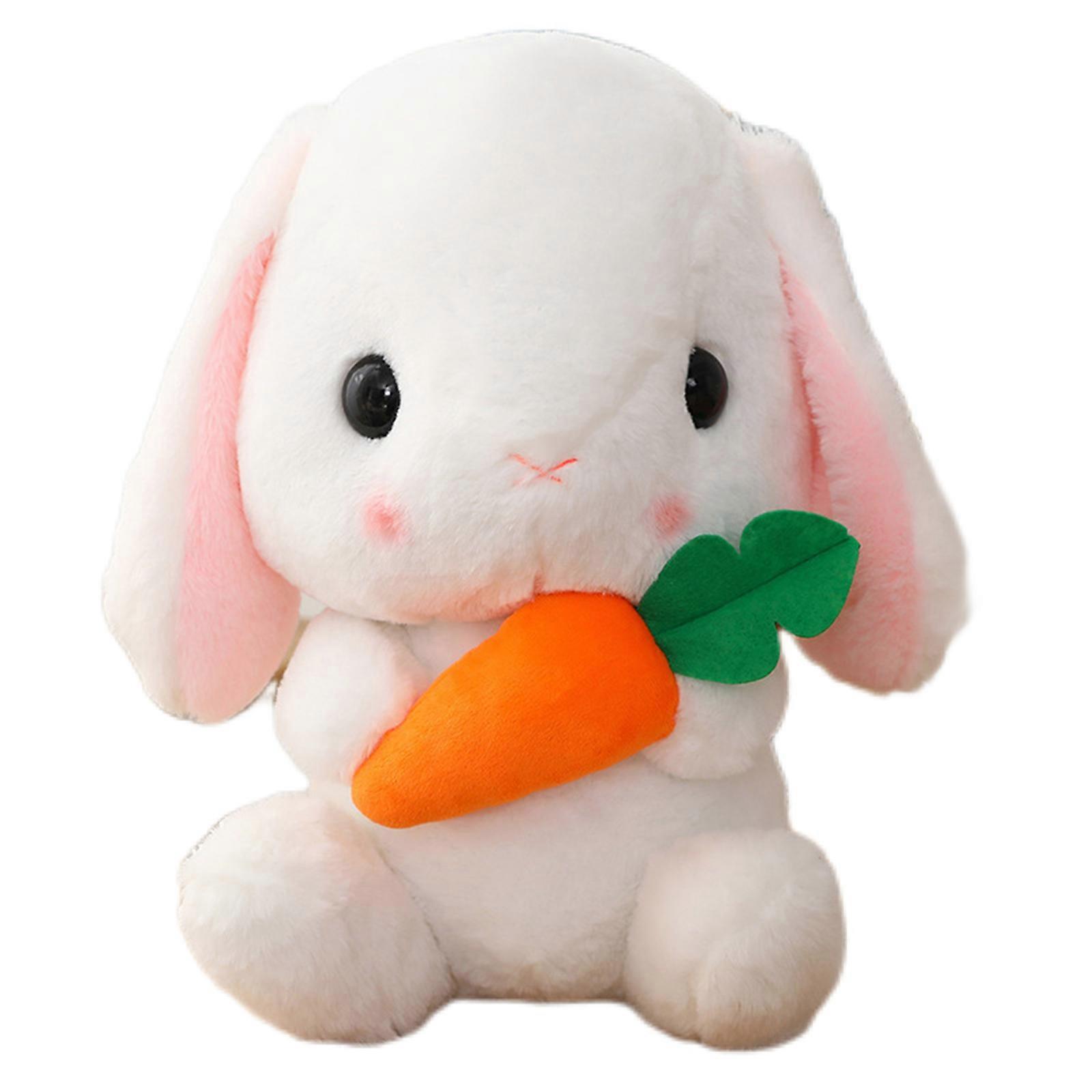 Sitting Lop Eared Rabbit, Soft Toy - Easter White Rabbit Stuffed Bunny Animal with Carrot Soft Lovely Realistic Long-Eared Standing Pink Plush Toys ,1
