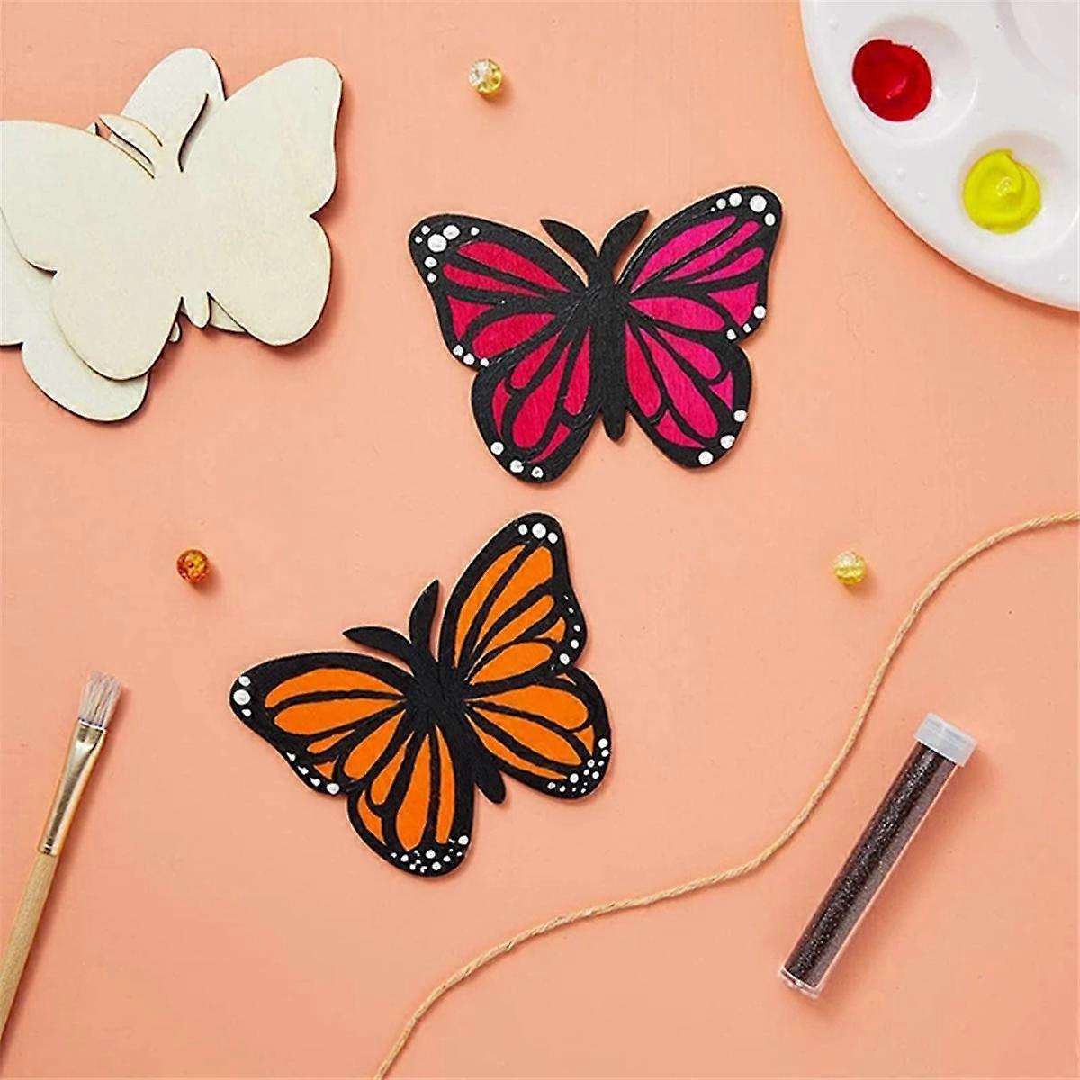 80PCS 나무 나비 빈 나무 조각 어린이 그림 공예 결혼식 부활절 홈 나비 파티 DIY 선물