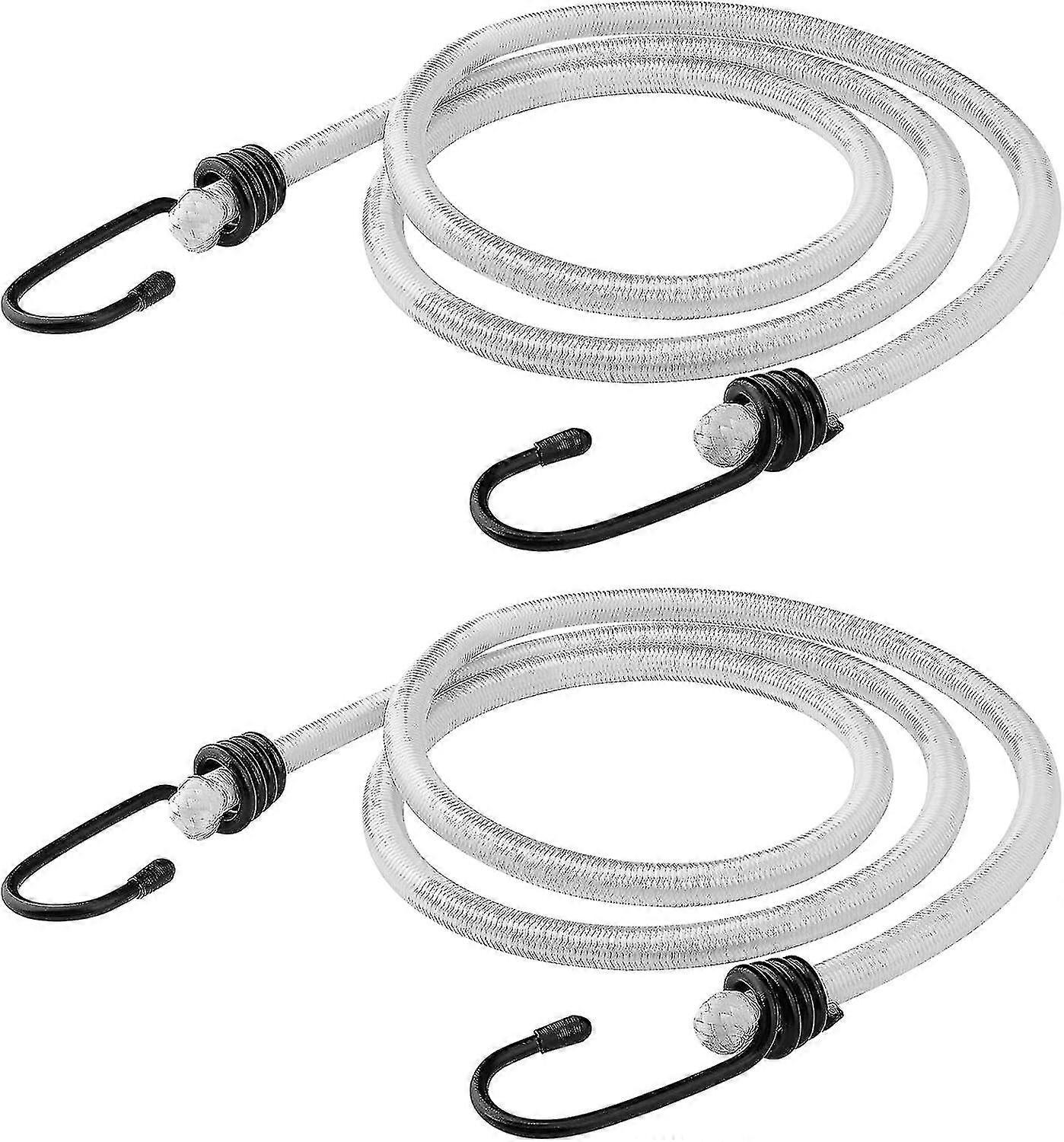 48 Inch White Bungee Cords With Hooks, 2 Pack