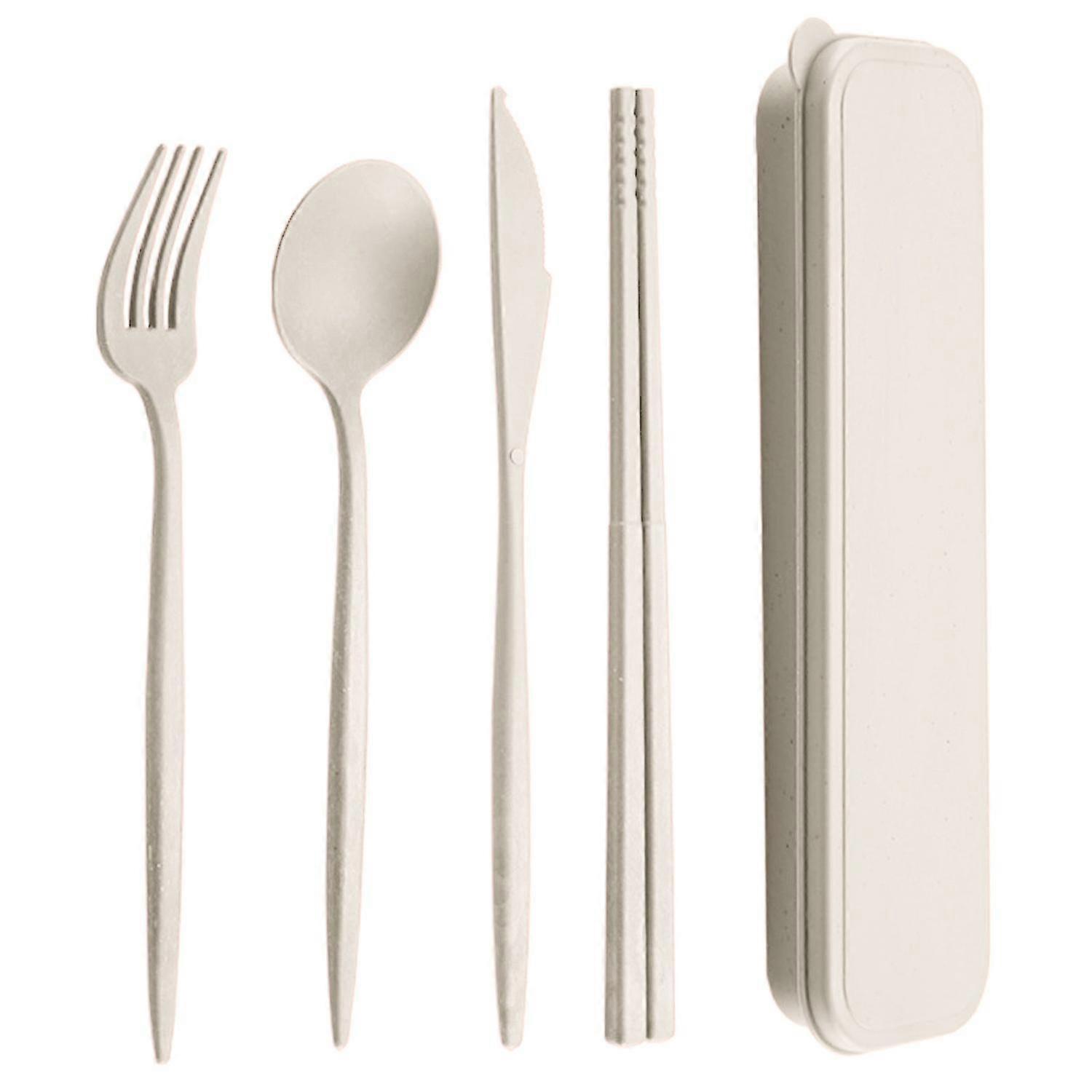4Pcs/Set Reusable Portable Plastic Cutlery Set with Storage Box Students Spoon Fork Cutter Chopstick