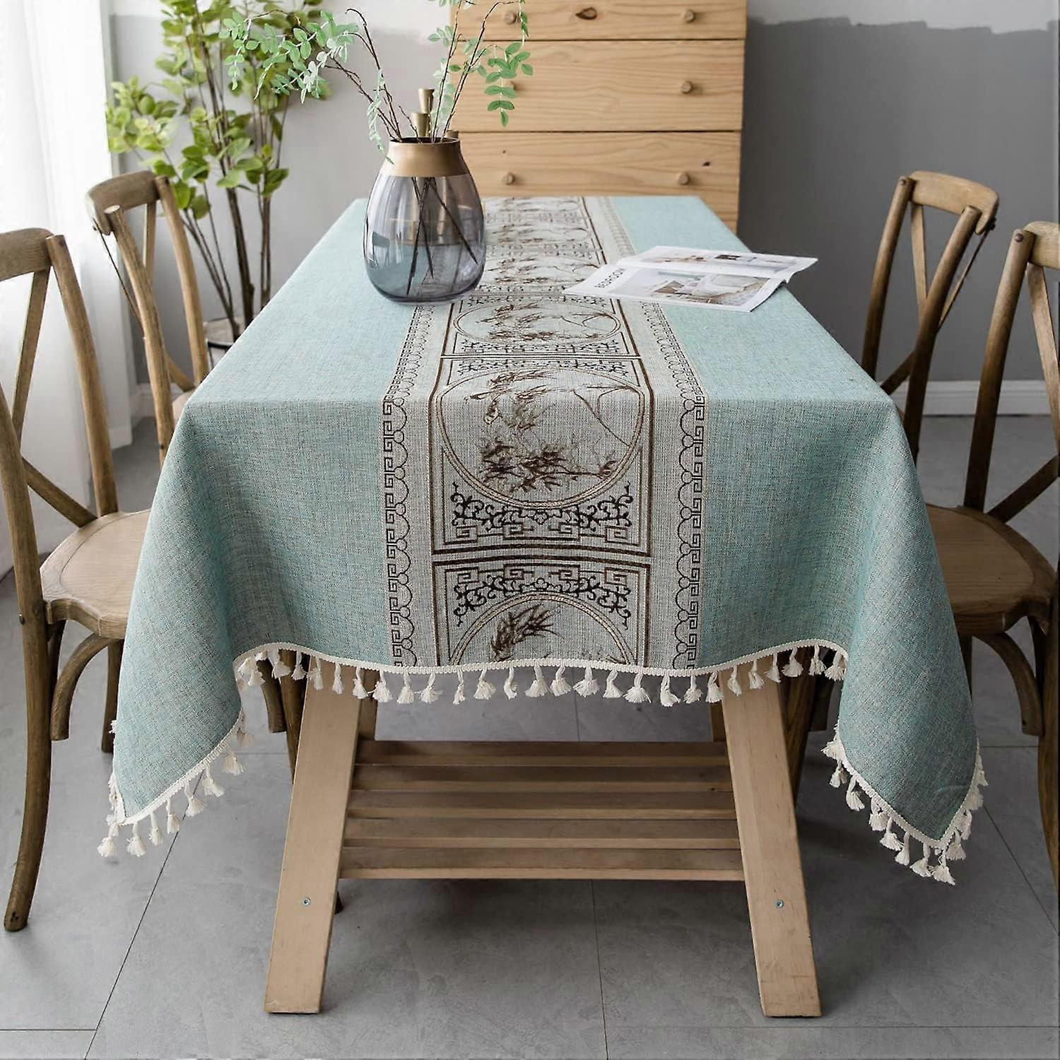 Table Cloth Rectangular Washable Cotton Linen Tablecloth Tassel Wipeable Tablecloth Wrinkle Free and Dust Proof for Coffe Table, Kitchen, Dining, Tabl