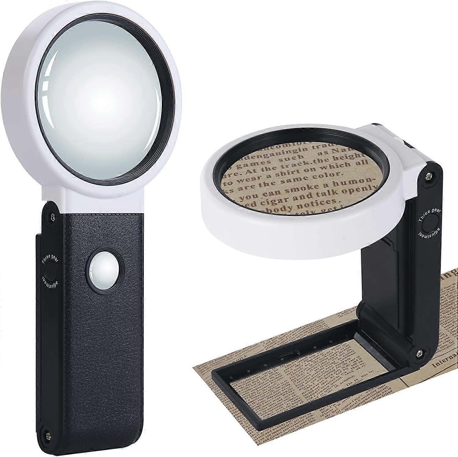 Lente d'ingrandimento illuminata, 6x 25x lente d'ingrandimento pieghevole 5+1 LED e 2 lenti d'ingrandimento illuminate UV Lente d'ingrandimento 2 in 1 a mani libere
