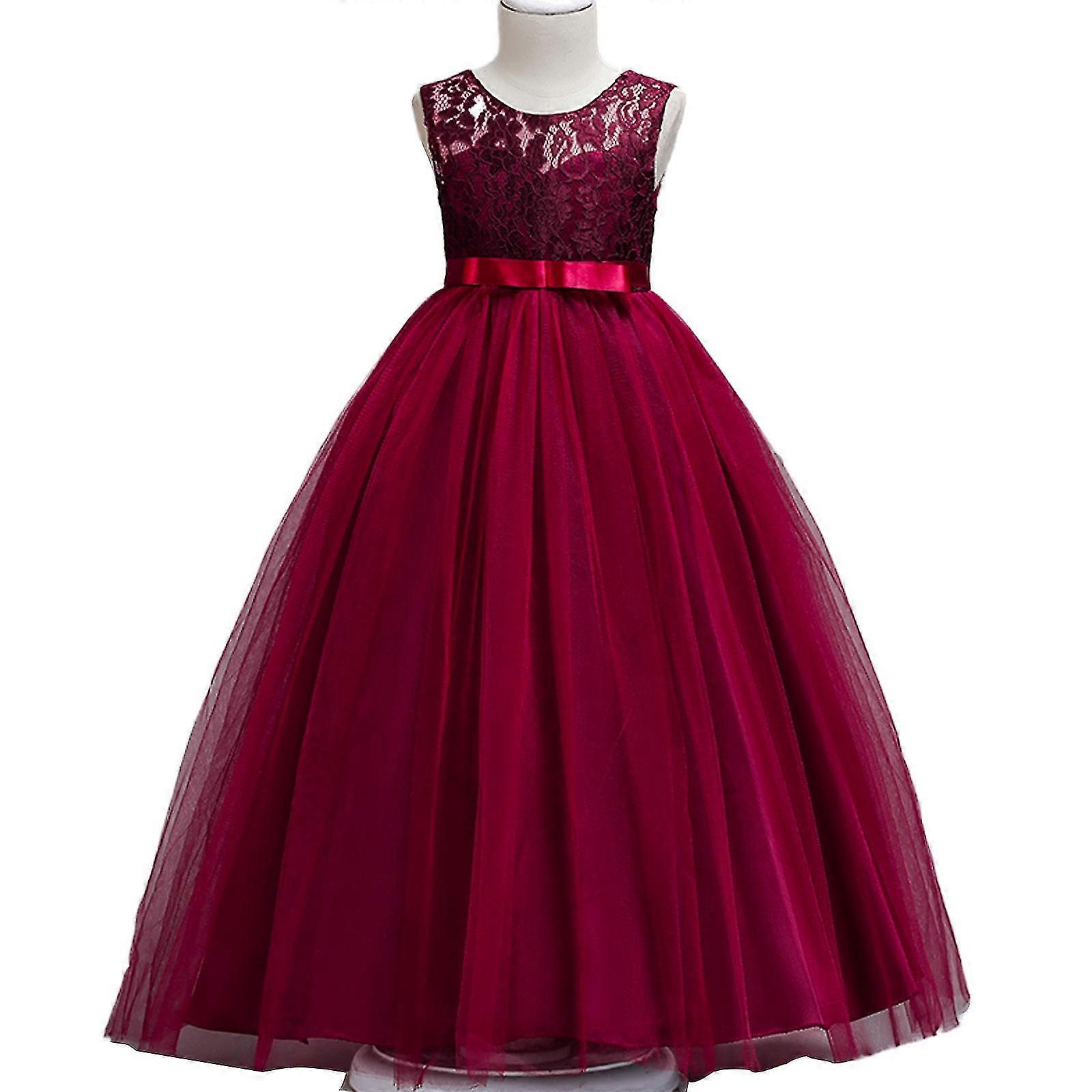 Kızlar Çiçek Dantel Nedime Elbise Uzun Düğün Pageant Elbiseler Tül Parti Elbisesi