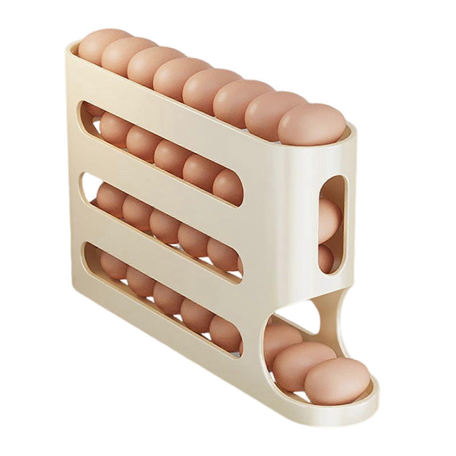 4 Tiers Egg Holder Large Capacity Automatic Scrolling Egg Rack Holder Space-Saving Egg Dispenser Eggs Organizer Storage for Fridge Kitchen Jikaix