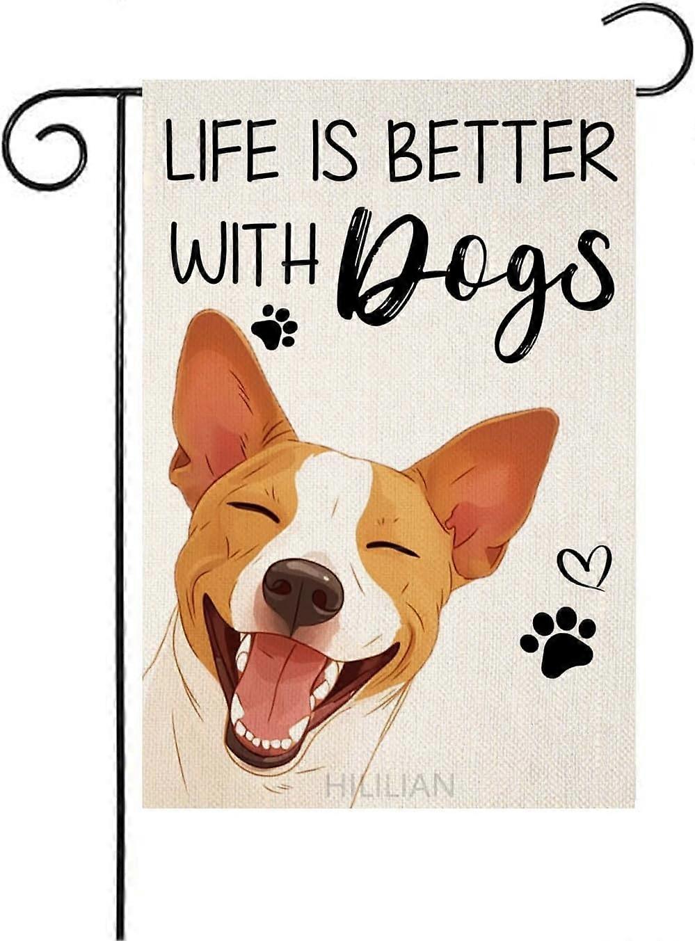 A Vida é Melhor Com Cães Bandeira de Jardim Basenji para Exterior 28x40 Polegadas (7088)
