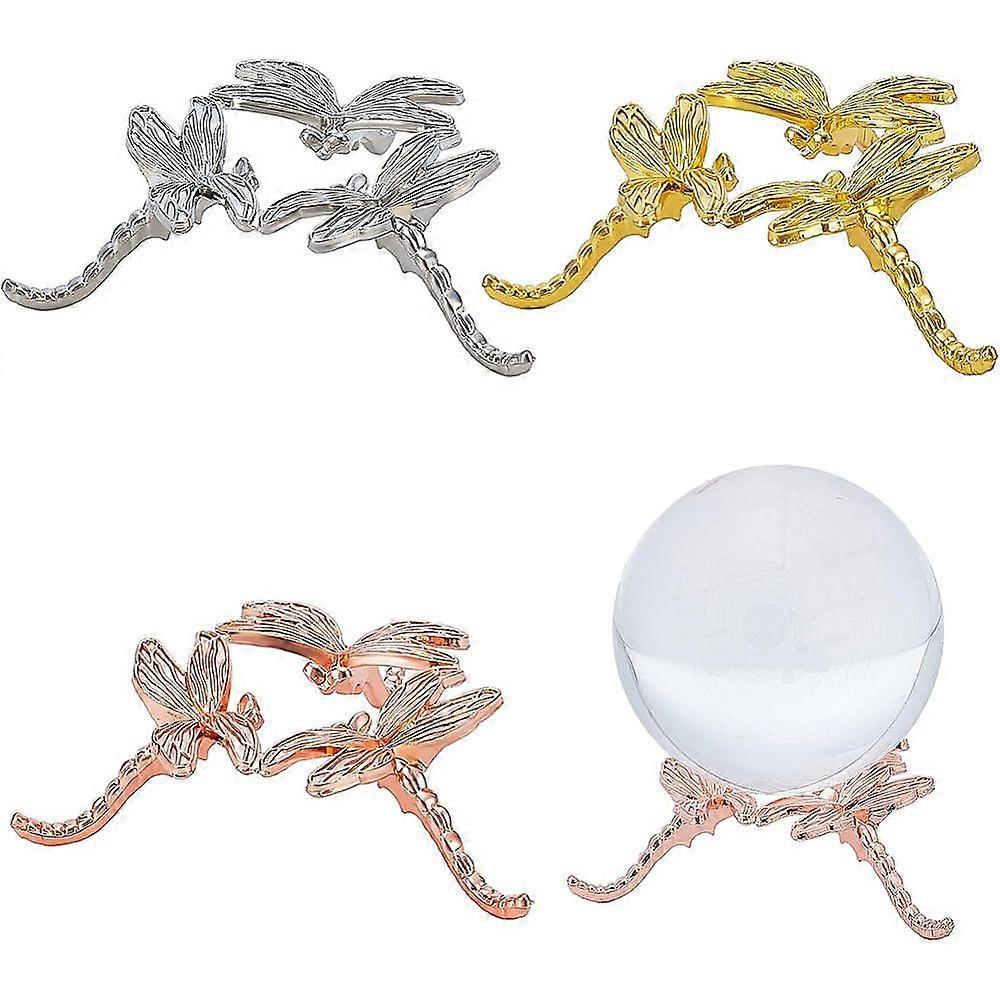 3 Colors Metal Crystal Ball Stand Alloy Dragonfly Globe Sphere Display Holder Rack Ornaments for Table Desktop Office Home Decor