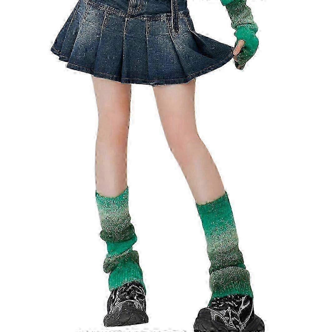 (green) Stacked Socks Knitted Leg Warmers