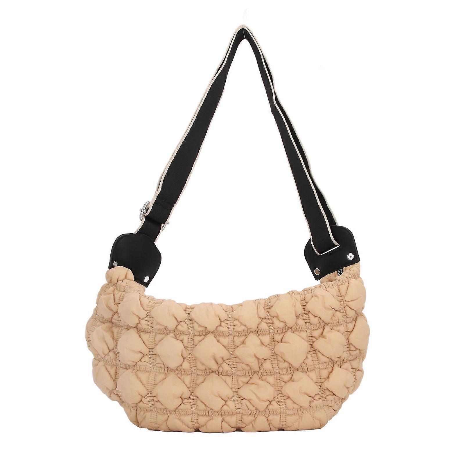 Sac bandoulière matelassé léger en nylon pour femme, kaki, fermeture éclair, usage quotidien