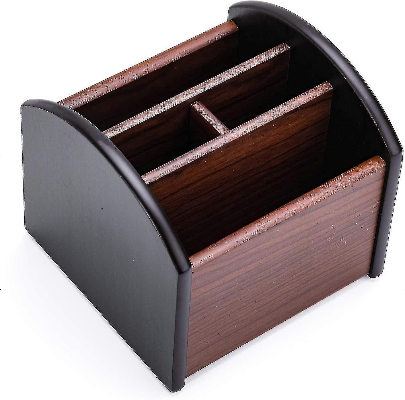 Remote Control Holder Remote Caddy Organizer Wooden Desk Organizers With 4 Compartments, Remote Control Organizer For Table-In stock