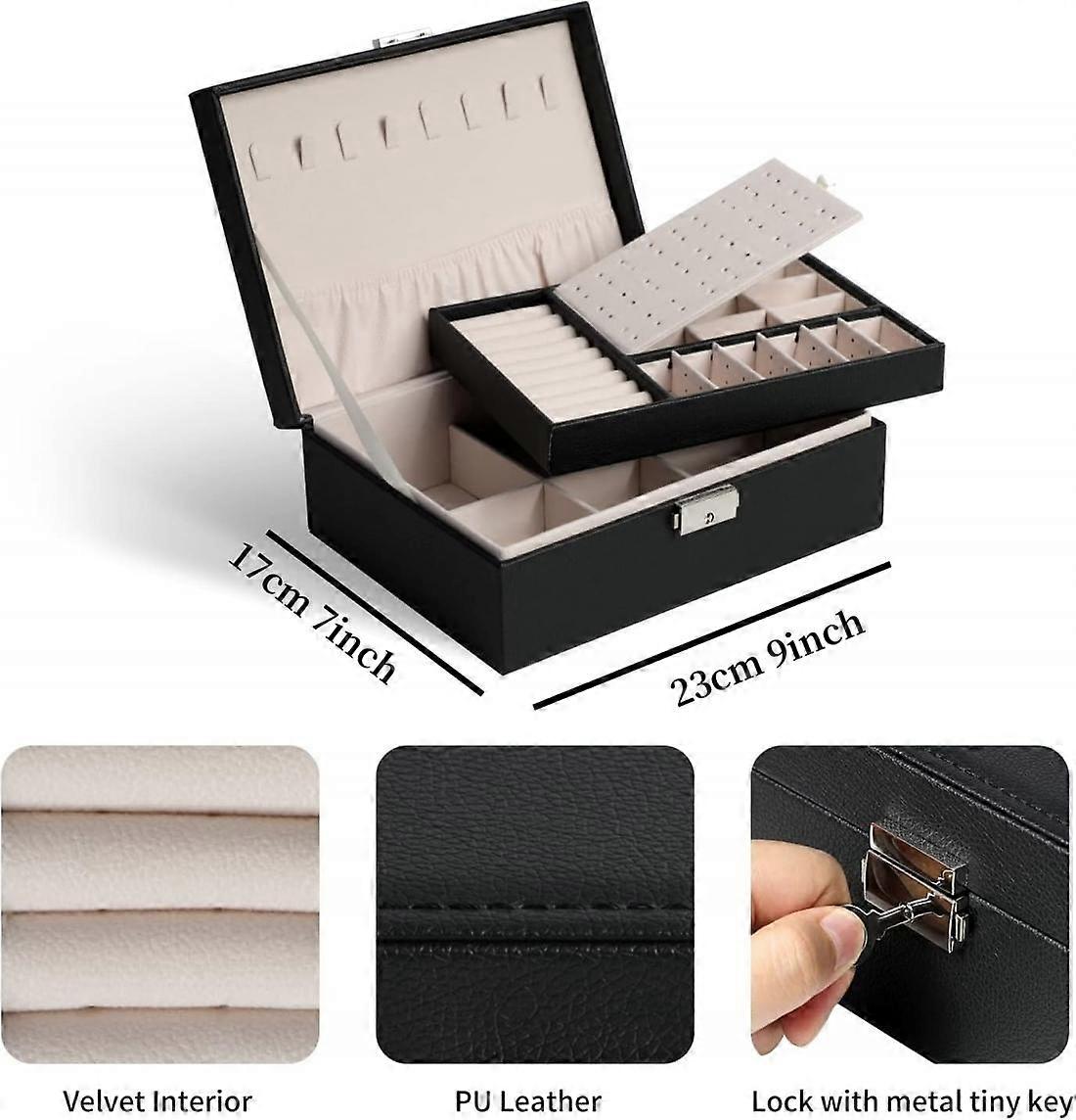 Large Capacity Jewelry Box Double Layer PU Leather Earring Stud Earring Case