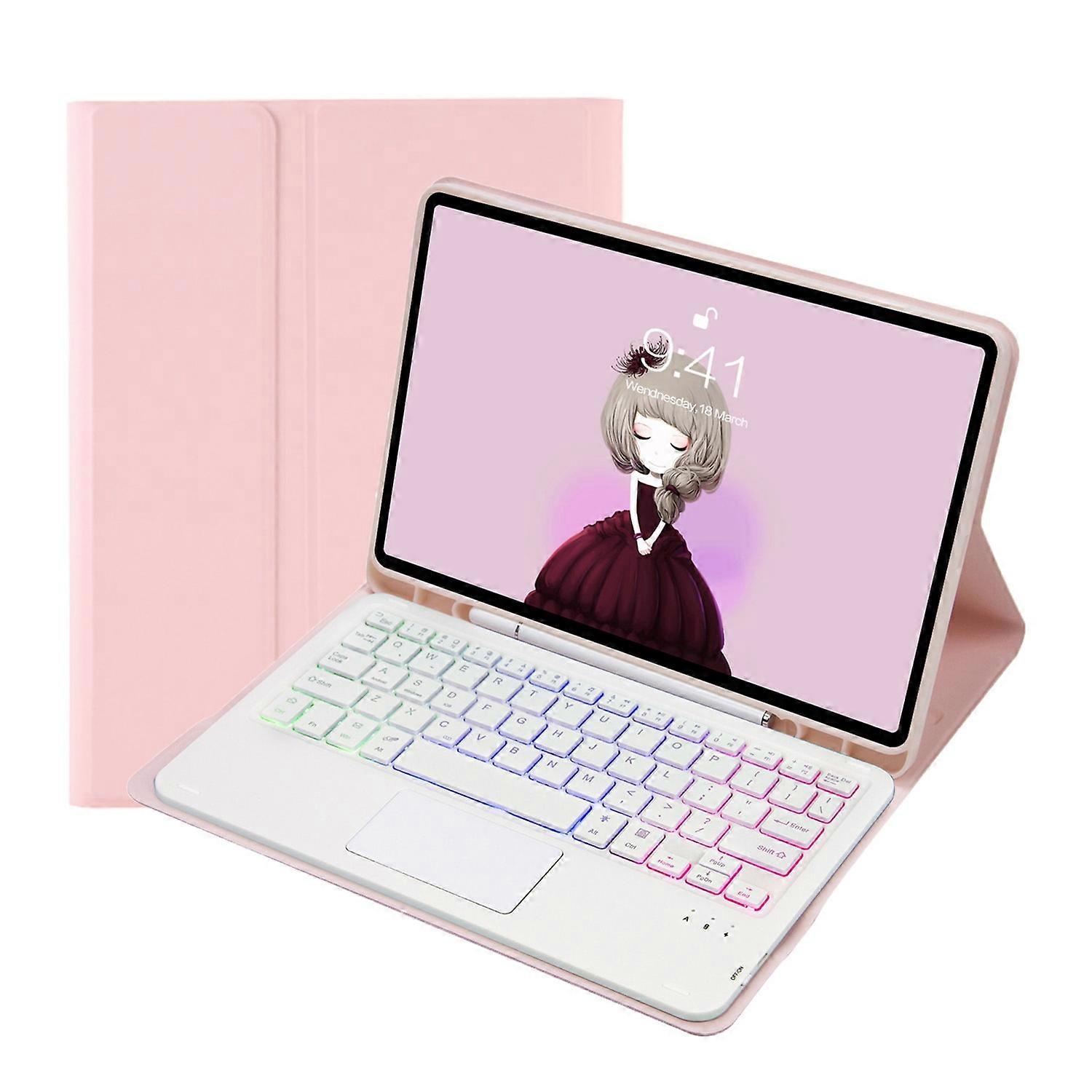 For Samsung Galaxy Tab S8 / S7 A700B-AS Candy Color Backlight Bluetooth Keyboard Leather Tablet Case(Pink)