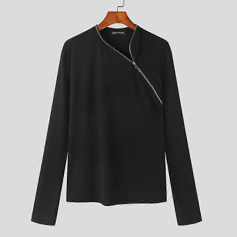 INCERUN Men Solid Color Zipper Fitted Long Sleeve Tops