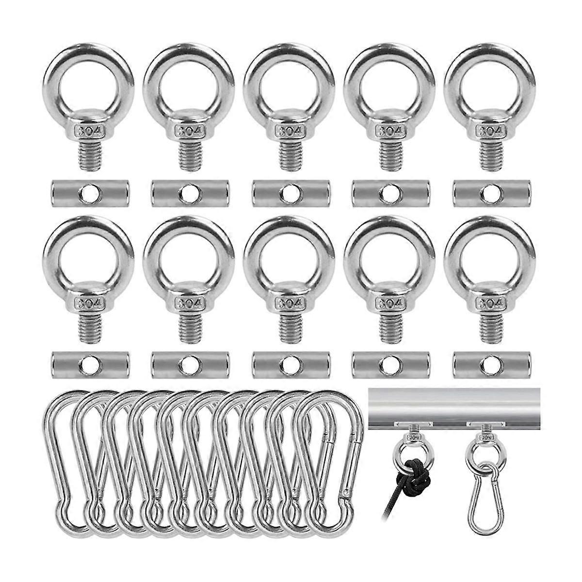 10PCS Awning Rail Stoppers 6mm with 10 Carabiners, 304 Stainless Steel Rv Awning Hooks for Lights C